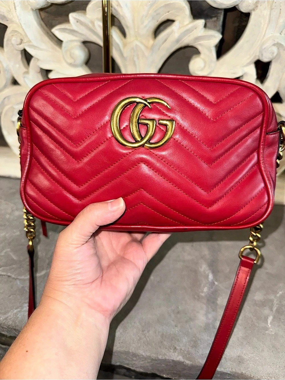 Gucci GG Marmont Matelassé Mini Camera Bag Red Crossbody